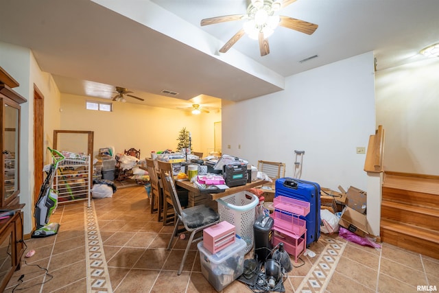 2268 E Knox St, Galesburg, IL 61401 - basement featuring tile patterned floors, visible vents, and a ceiling fan