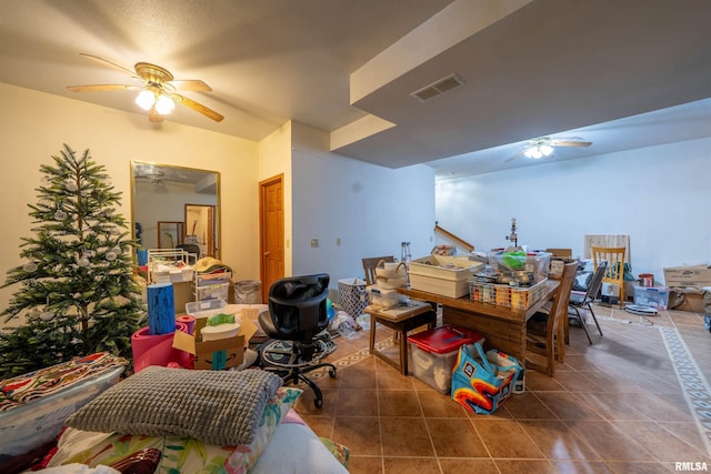 2268 E Knox St, Galesburg, IL 61401 - interior space featuring tile patterned flooring, visible vents, and a ceiling fan