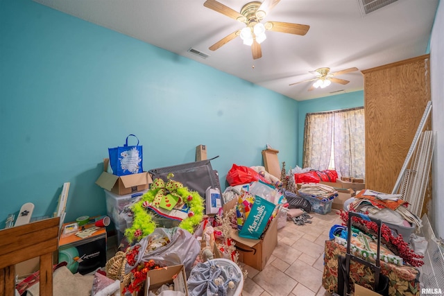 2268 E Knox St, Galesburg, IL 61401 - bedroom with visible vents, stone finish floor, and ceiling fan