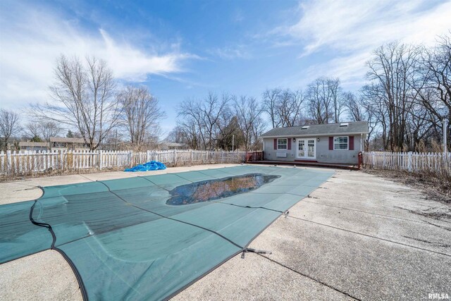 2268 E Knox St, Galesburg, IL 61401 - view of pool featuring french doors, a fenced in pool, a fenced backyard, and a patio area