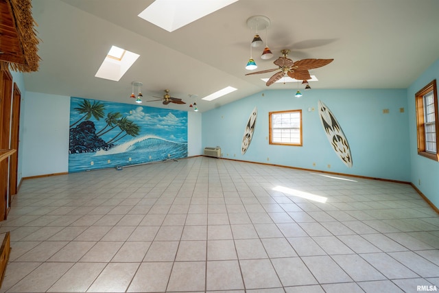 2268 E Knox St, Galesburg, IL 61401 - interior space with vaulted ceiling, light tile patterned flooring, baseboards, and ceiling fan