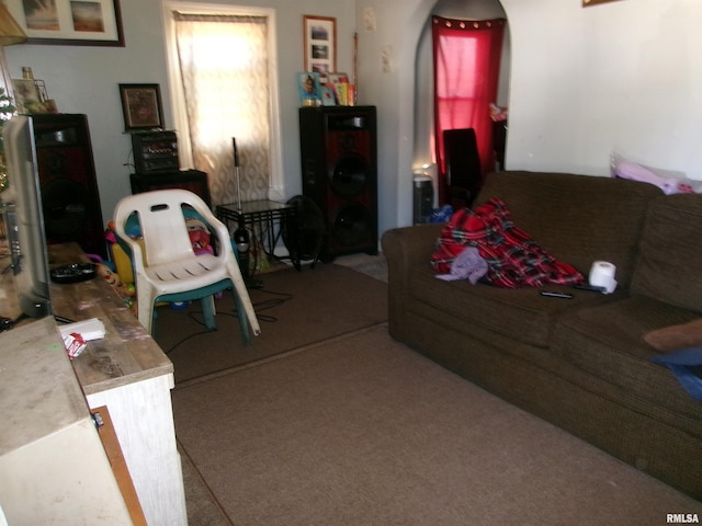 living room with arched walkways