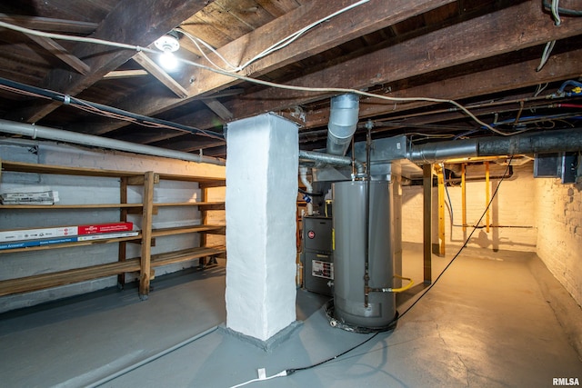 unfinished basement with water heater