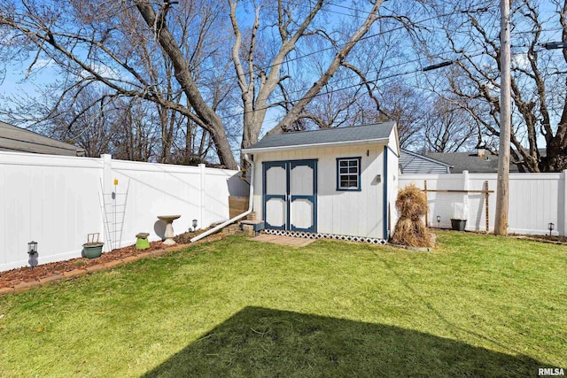 view of shed featuring a fenced backyard