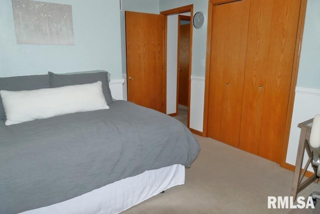 bedroom featuring carpet and a closet