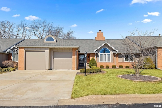 7420 N Brittany Park Ct Unit 5, Peoria, IL 61614 - ranch-style house featuring driveway, brick siding, an attached garage, and a front lawn