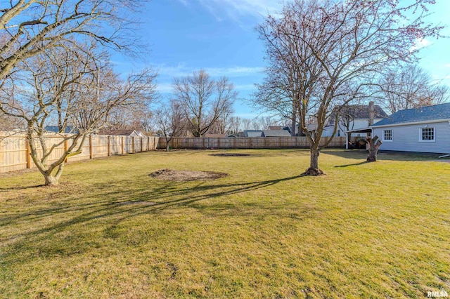 view of yard with a fenced backyard