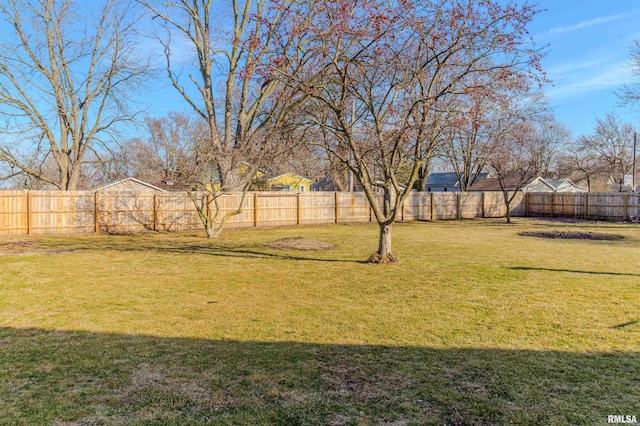 view of yard with a fenced backyard