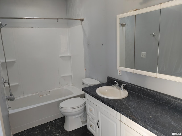 bathroom with vanity, shower / bathing tub combination, and toilet