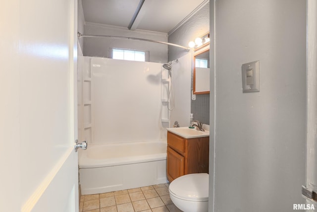 full bathroom featuring tile patterned flooring, vanity, toilet, and shower / bath combination