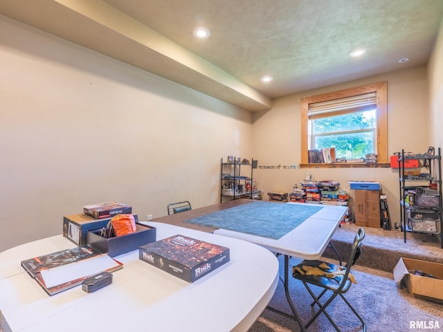 carpeted bedroom featuring recessed lighting
