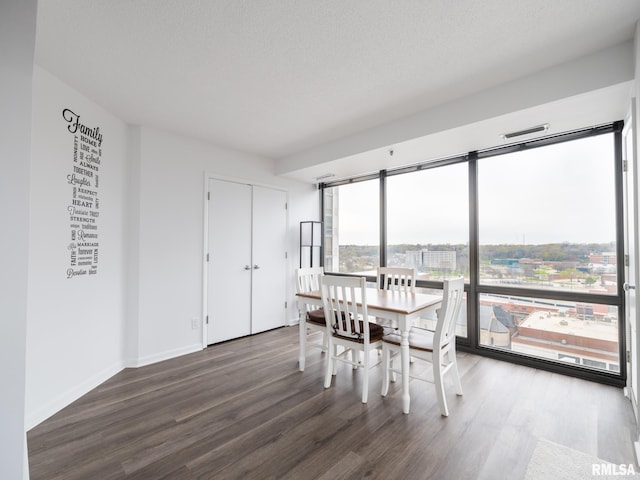 dining room featuring baseboards, wood finished floors, and a textured ceiling