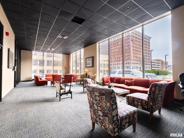 community lobby featuring a city view and visible vents
