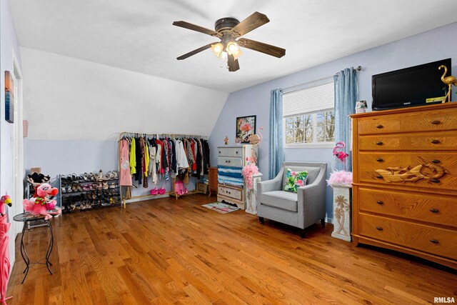 1800 Mitchell St, Pekin, IL 61554 - interior space featuring a ceiling fan, vaulted ceiling, and wood finished floors