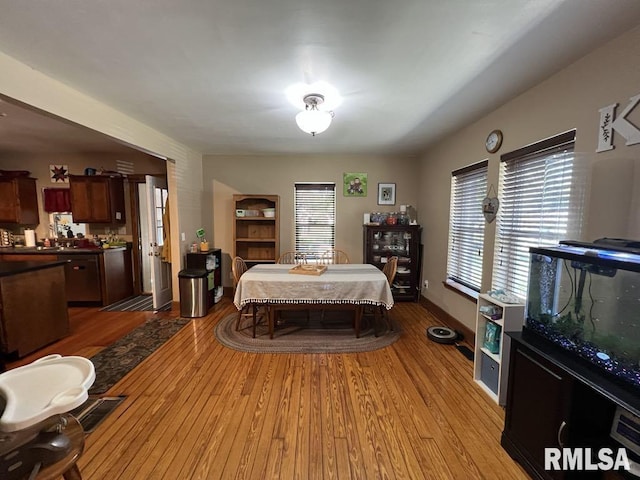 dining space featuring wood finished floors