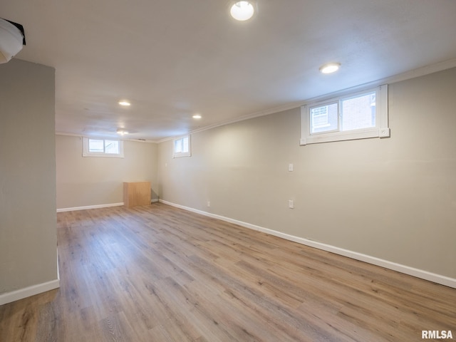 943 NE Glen Oak Ave, Peoria, IL 61603 - basement with recessed lighting, baseboards, crown molding, and wood finished floors