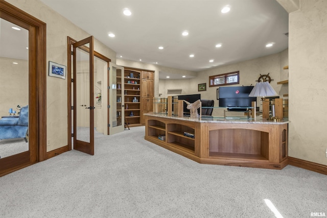 1801 Kern Rd, Washington, IL 61571 - office featuring french doors, light colored carpet, baseboards, and recessed lighting