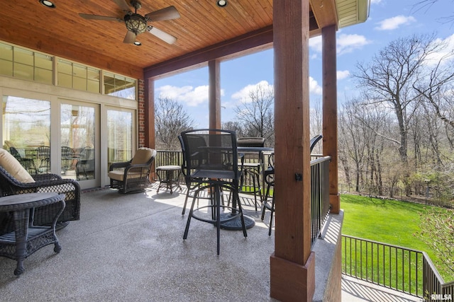 1801 Kern Rd, Washington, IL 61571 - sunroom / solarium with ceiling fan, wood ceiling, carpet floors, and recessed lighting