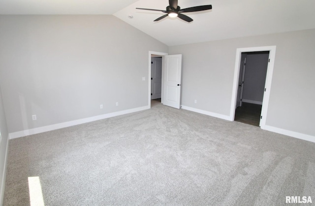 106 Samuel Ct, Washington, IL 61571 - unfurnished bedroom featuring carpet, vaulted ceiling, baseboards, and ceiling fan