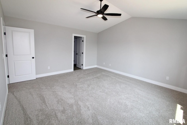 106 Samuel Ct, Washington, IL 61571 - unfurnished bedroom featuring carpet, lofted ceiling, baseboards, and a ceiling fan