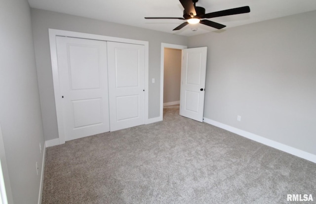 106 Samuel Ct, Washington, IL 61571 - unfurnished bedroom with a closet, carpet flooring, baseboards, and a ceiling fan