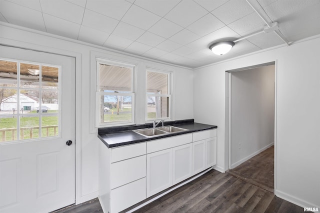 2330 S Airport Rd, Bartonville, IL 61607 - kitchen featuring a sink, a wealth of natural light, dark countertops, and dark wood finished floors