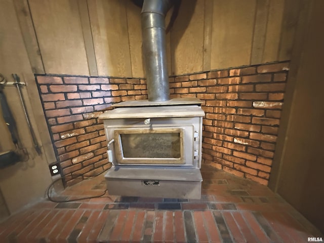 room details featuring a wood stove