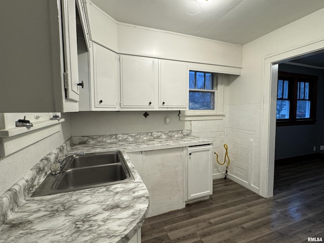 1017 W Brons Ave, Peoria, IL 61604 - kitchen with light countertops, dark wood-type flooring, a sink, and white cabinetry