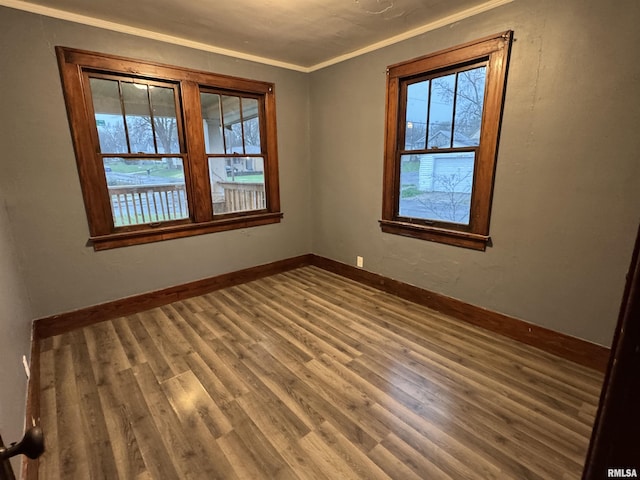 1017 W Brons Ave, Peoria, IL 61604 - empty room with ornamental molding, a wealth of natural light, wood finished floors, and baseboards