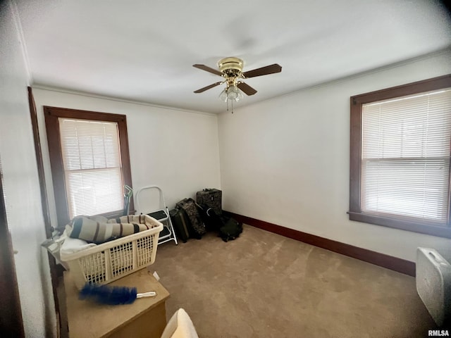 1837 Baird Ave, Galesburg, IL 61401 - misc room with plenty of natural light, a ceiling fan, carpet flooring, and baseboards