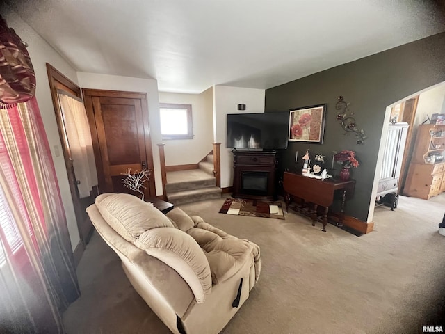 1837 Baird Ave, Galesburg, IL 61401 - carpeted living area featuring baseboards and stairway