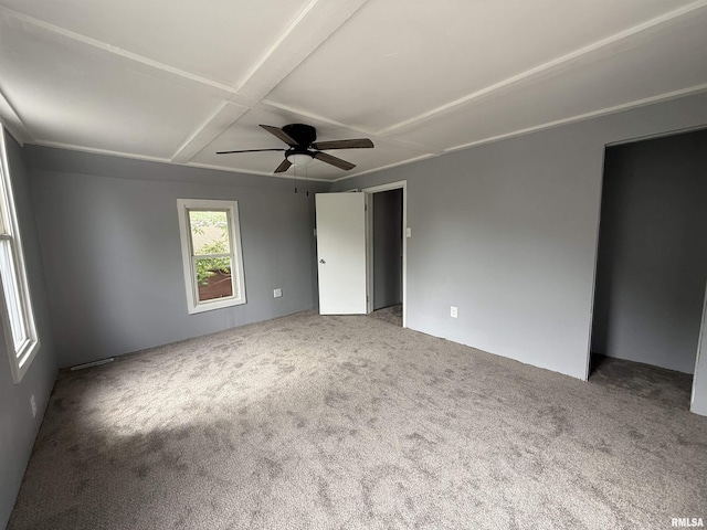 148 Robinson Ct, Canton, IL 61520 - unfurnished room with ceiling fan, coffered ceiling, carpet flooring, and beamed ceiling