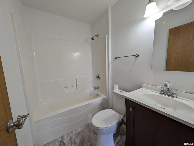 full bathroom with toilet, shower / bathtub combination, and vanity