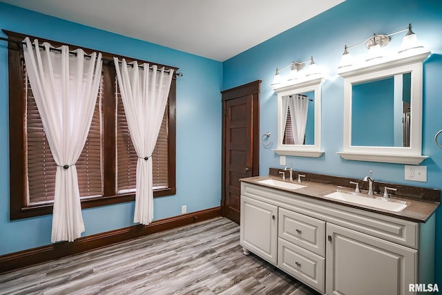 238 E Prospect St, Galesburg, IL 61401 - bathroom featuring double vanity, wood finished floors, and a sink