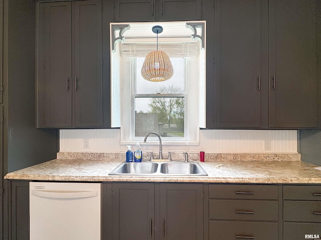 370 W Carter St, Fairview, IL 61432 - kitchen featuring light countertops, dishwasher, gray cabinetry, and a sink