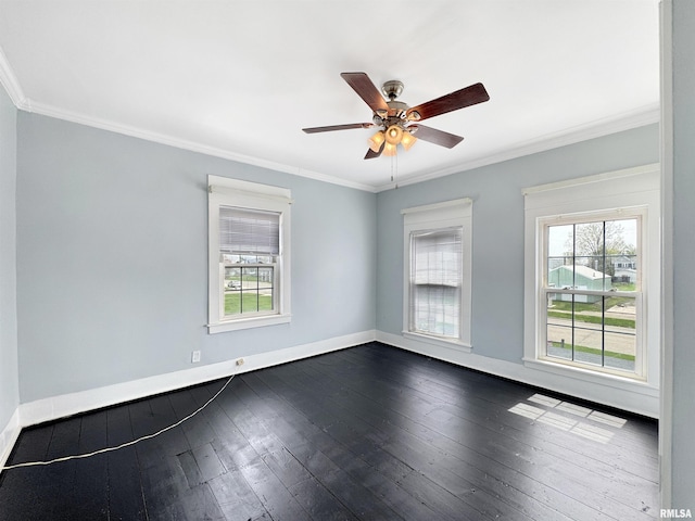 370 W Carter St, Fairview, IL 61432 - unfurnished room featuring ceiling fan, baseboards, dark wood-style floors, and ornamental molding