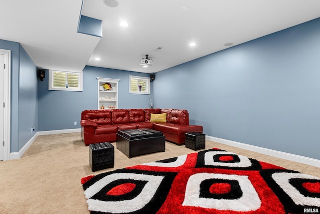 3211 W Saddle Creek Dr, Dunlap, IL 61525 - carpeted living area featuring baseboards and recessed lighting