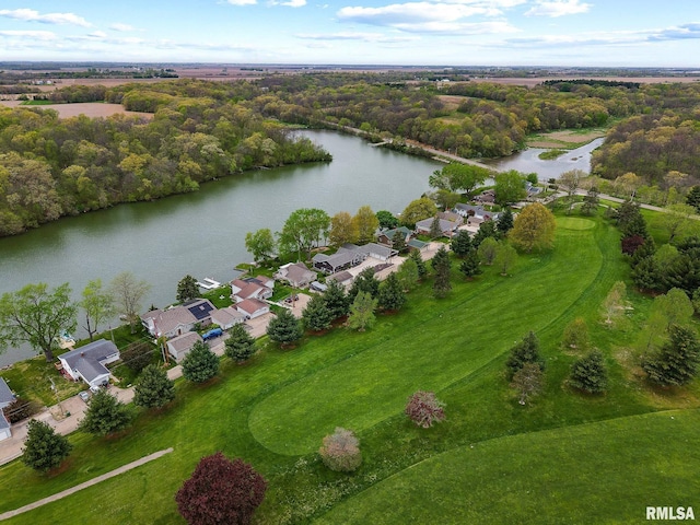 drone / aerial view with a water view and a residential view