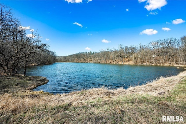 water view featuring a wooded view
