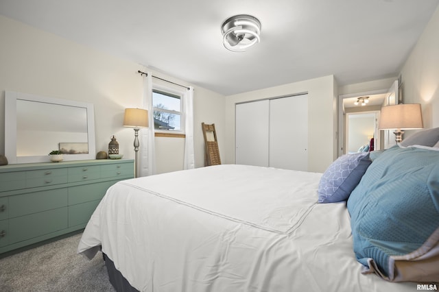 bedroom featuring carpet and a closet
