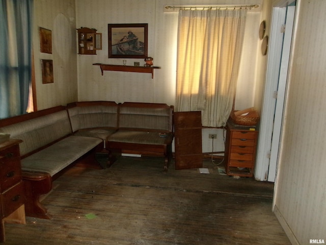 605 S 2nd St, Pekin, IL 61554 - interior space featuring wallpapered walls and hardwood / wood-style floors