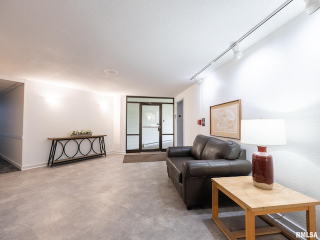 living area with baseboards and track lighting