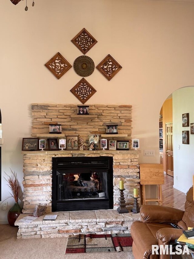 24211 N Carver Rd, Canton, IL 61520 - detailed view of arched walkways, a fireplace, and baseboards