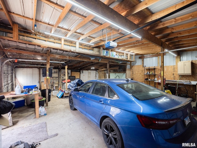garage with a garage door opener