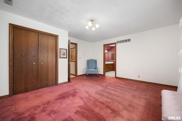 unfurnished bedroom featuring light carpet, baseboards, a closet, and visible vents