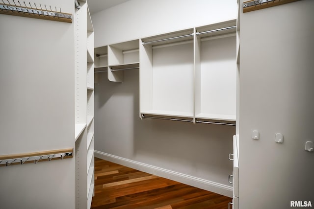 walk in closet with wood finished floors