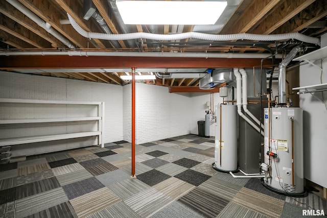 unfinished basement with gas water heater