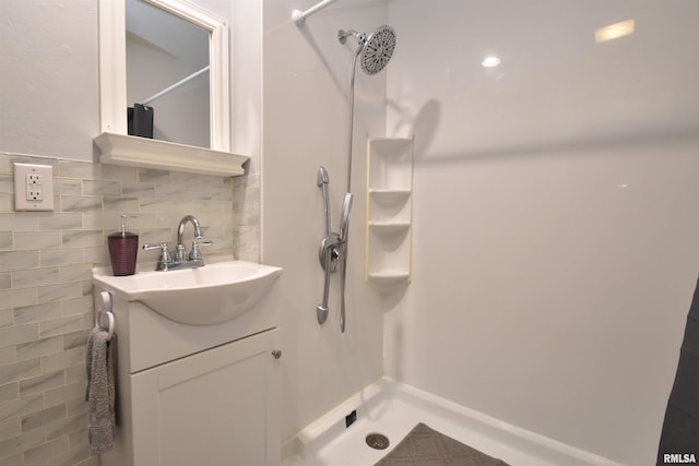 420 W Garfield Ave, Bartonville, IL 61607 - bathroom featuring a shower, vanity, and backsplash