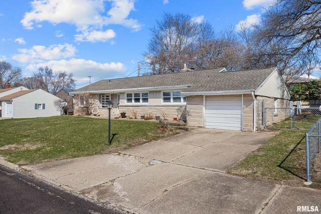 1420 N 10th St, Pekin, IL 61554 - ranch-style house with roof with shingles, fence, concrete driveway, a garage, and a front lawn