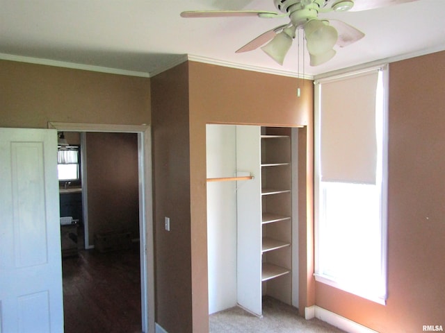 906 E Broadway St, Astoria, IL 61501 - unfurnished bedroom with crown molding, a closet, and a ceiling fan